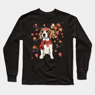 Maple Dog Leaf Fall Hello Autumn Funny Beagle Lover Long Sleeve T-Shirt